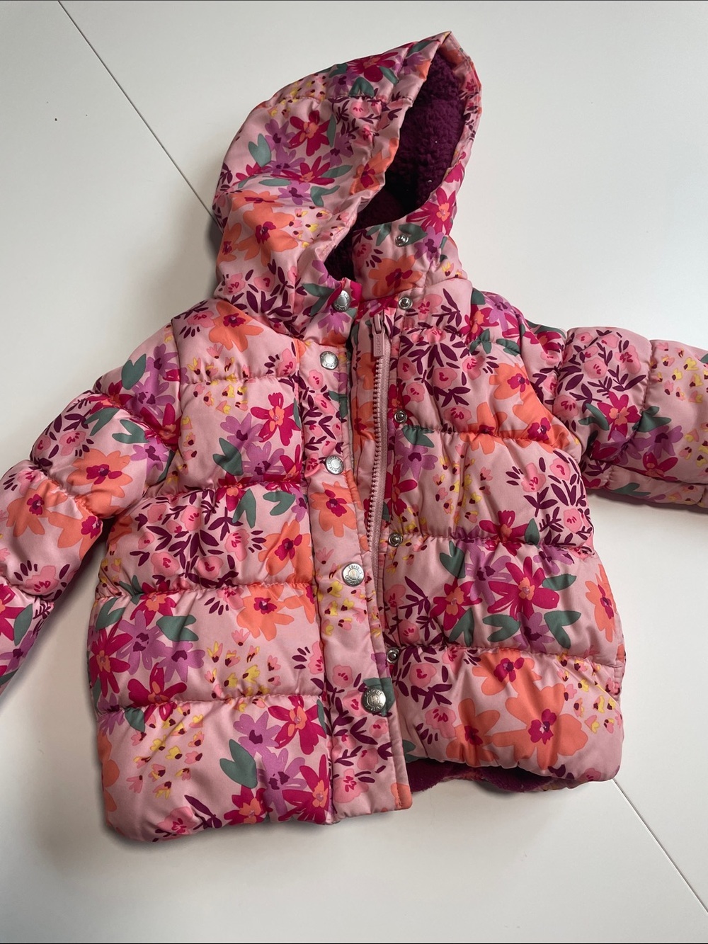 Carter's Berry/Magenta Toddler Fleece Jacket with Floral Trim